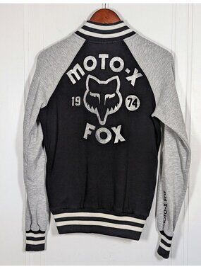 Fox Racing Moto-X Varsity Jacket Womens Size Medium Black Gray Full Zip Y2K